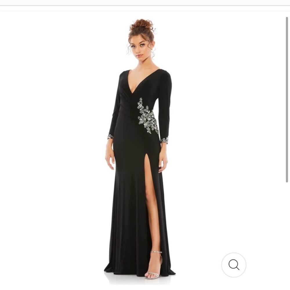 Mac Duggal Embellished Faux Wrap Jersey Black Gown NWT size 14
